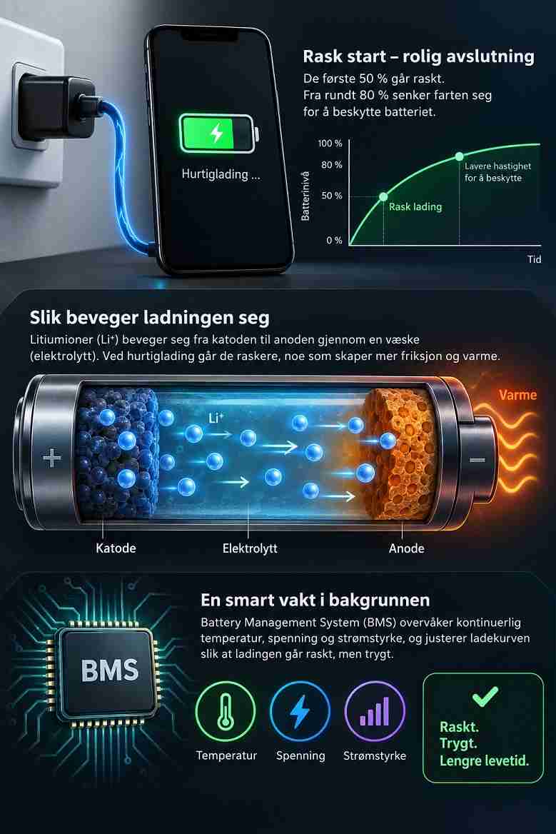 Hva skjer med batteriet når du hurtiglader?